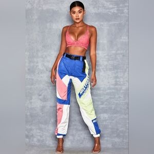 Mistress Rocks Spirit Cobalt Blue And Pink Panelled Biker Joggers